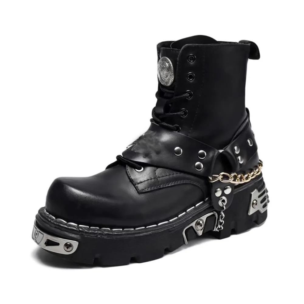 Motorcycle Chain - Botas de moto de cuero genuino